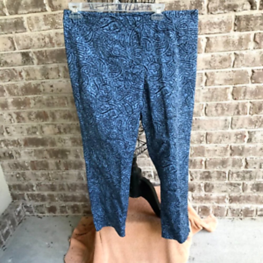 J. Jill Cropped Pants 12 Blue Straight Leg Cotton Blend Casual Front Zip…